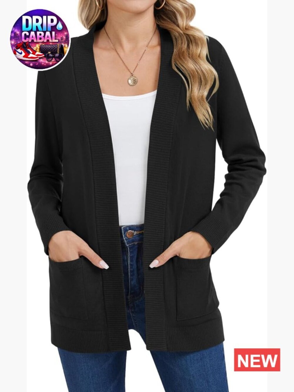 Lightweight Knit Open Front Cardigan with Pockets Long Sleeve